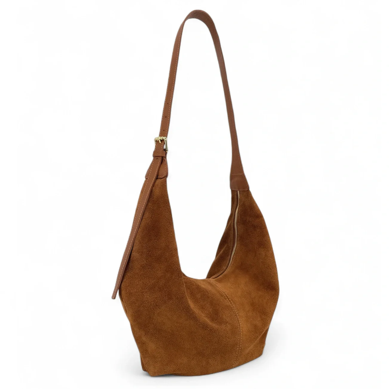 Besace demi-lune en daim HERMIONE Camel foncé - Image 2