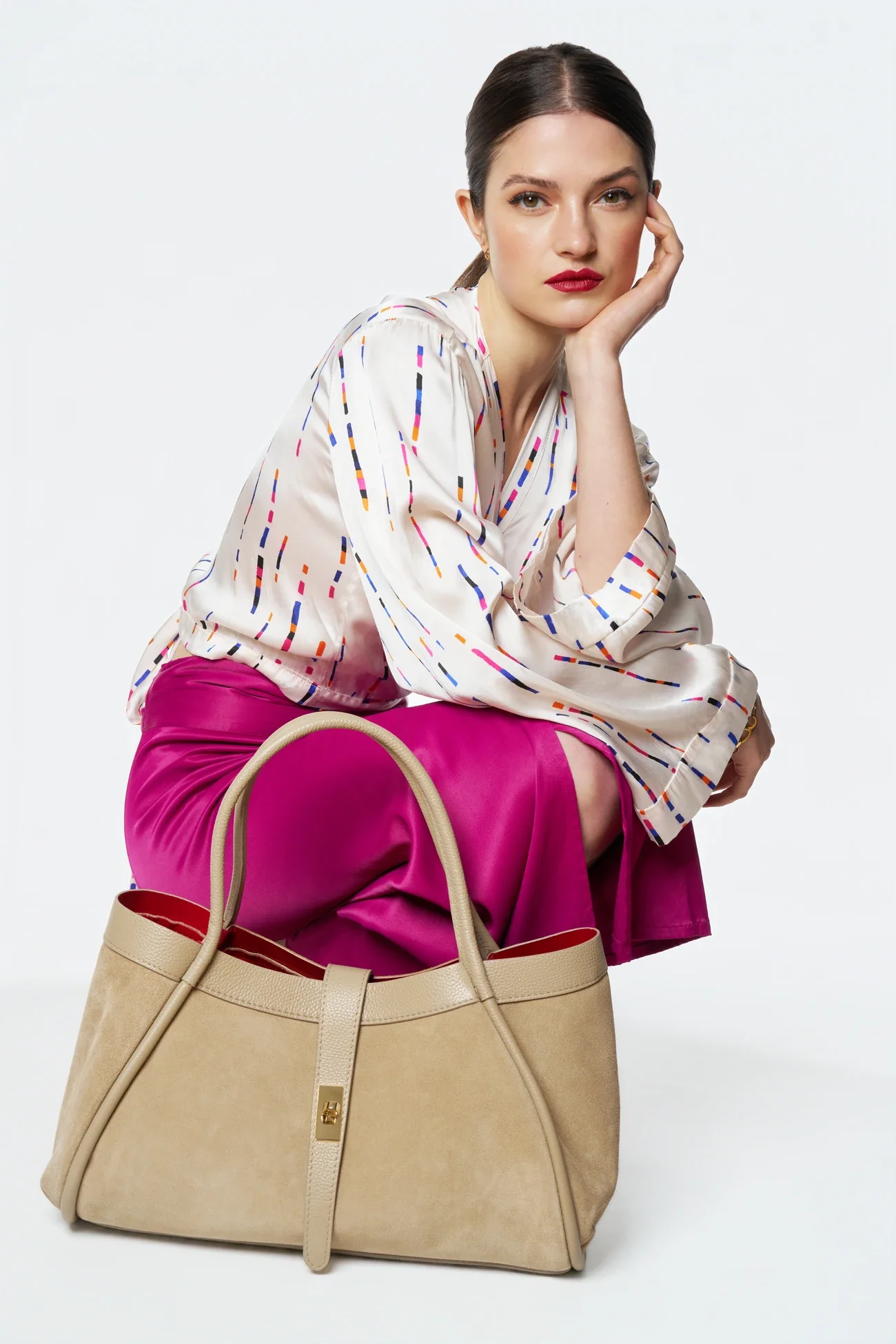 Cabas bowler bi-matière ABERDEEN Beige crème - Image 2