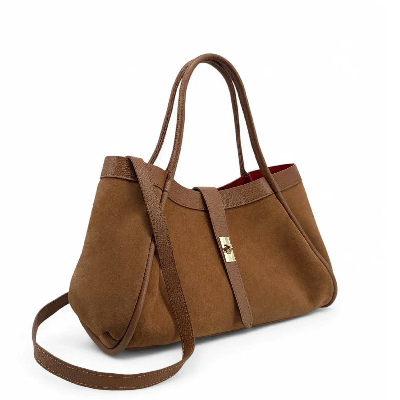 Cabas bowler bi-matière ABERDEEN Camel foncé - Image 2