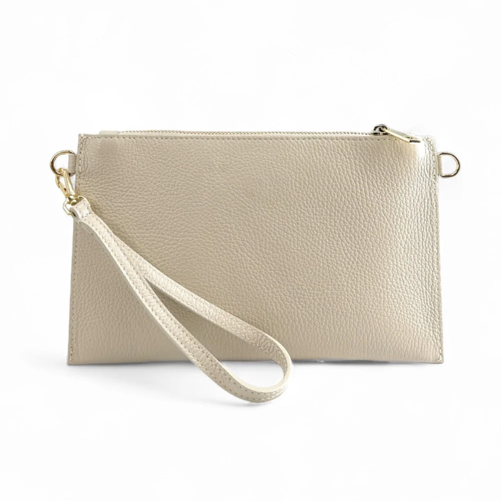 Ensemble sac pochette et porte-cartes en cuir grainé  TWICE Beige crème - Image 2