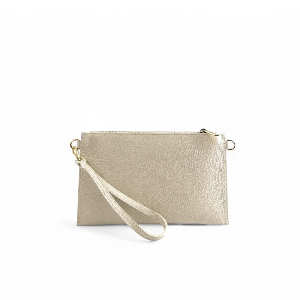 Ensemble sac pochette et porte-cartes en cuir grainé  TWICE Beige crème - Image 3