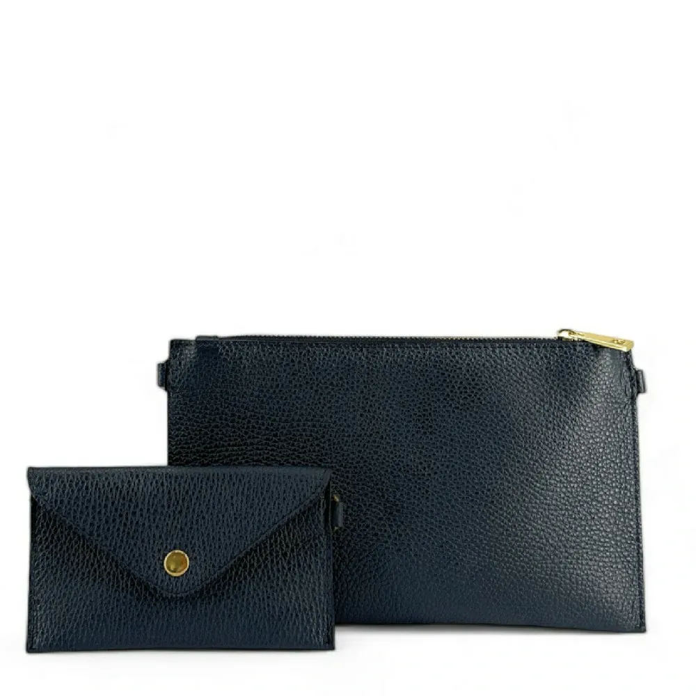 Ensemble sac pochette et porte-cartes en cuir grainé  TWICE Bleu marine - Image 4