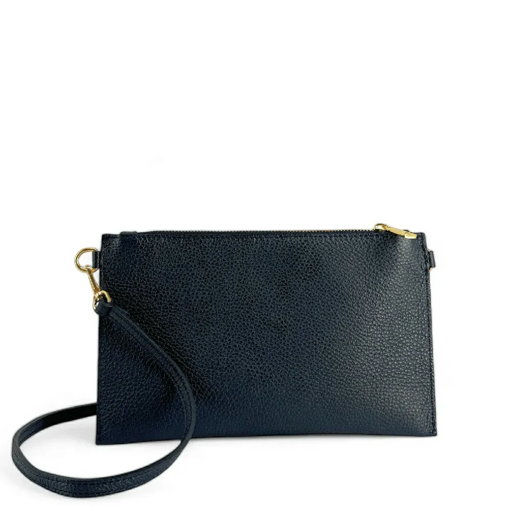 Ensemble sac pochette et porte-cartes en cuir grainé  TWICE Bleu marine - Image 5