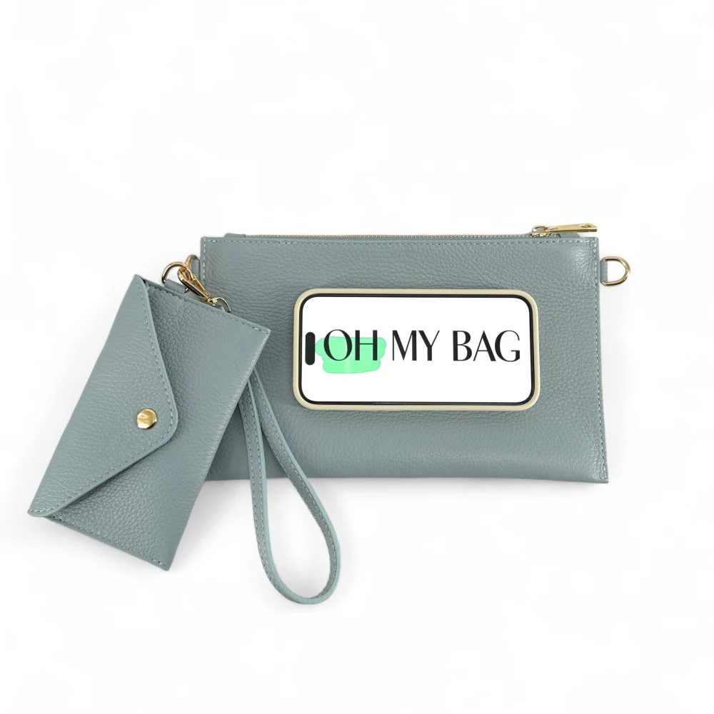 Ensemble sac pochette et porte-cartes en cuir grainé  TWICE Bleu pastel - Image 6