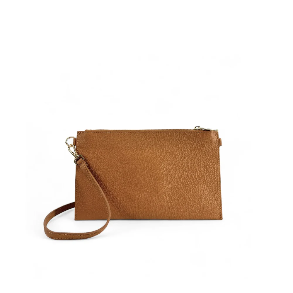 Ensemble sac pochette et porte-cartes en cuir grainéTWICE Camel - Image 4