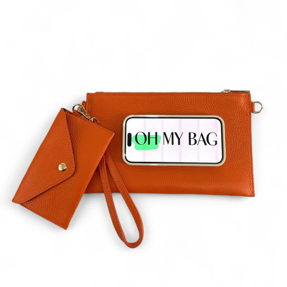 Ensemble sac pochette et porte-cartes en cuir grainé TWICE Orange - Image 6