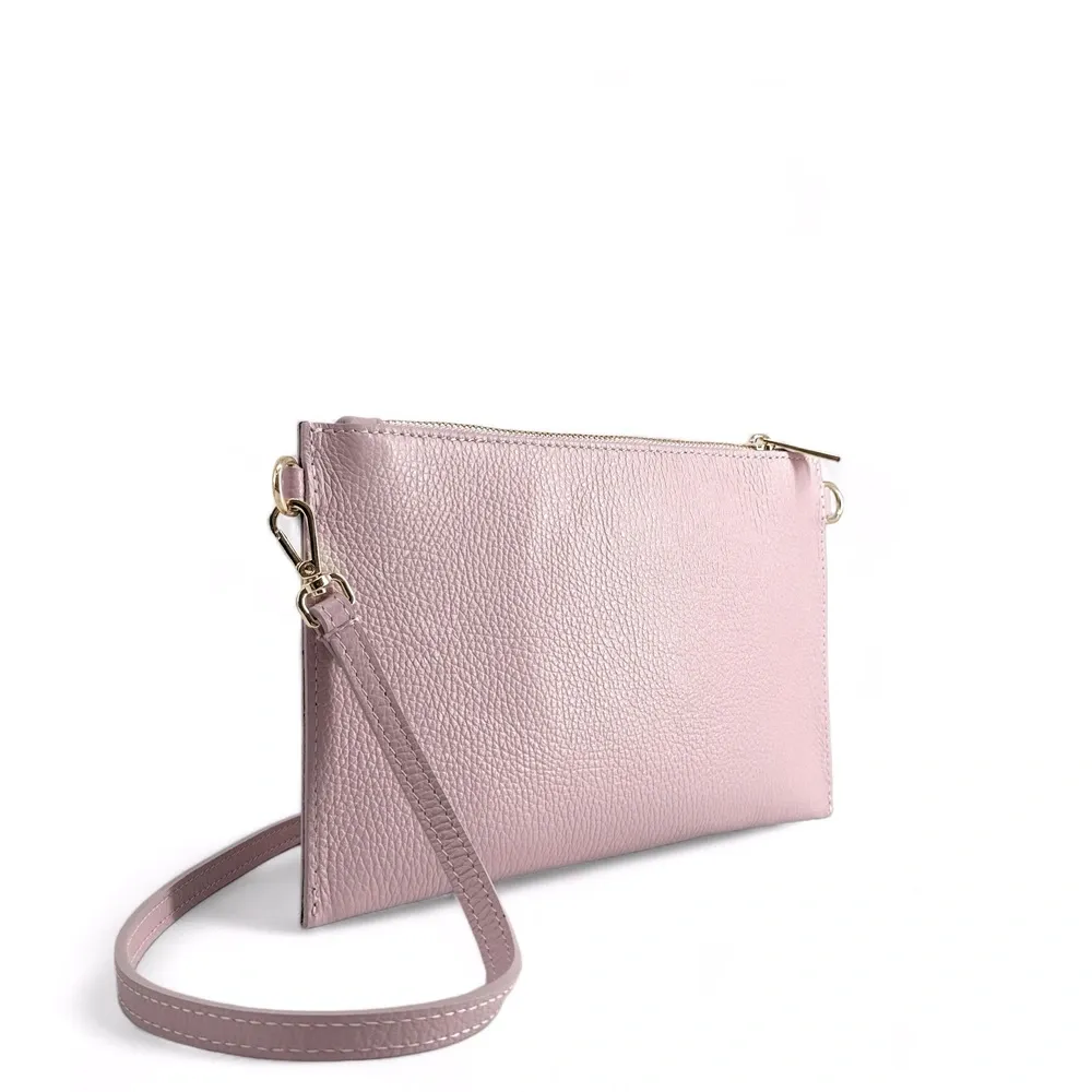 Ensemble sac pochette et porte-cartes en cuir grainé TWICE Rose pâle - Image 2