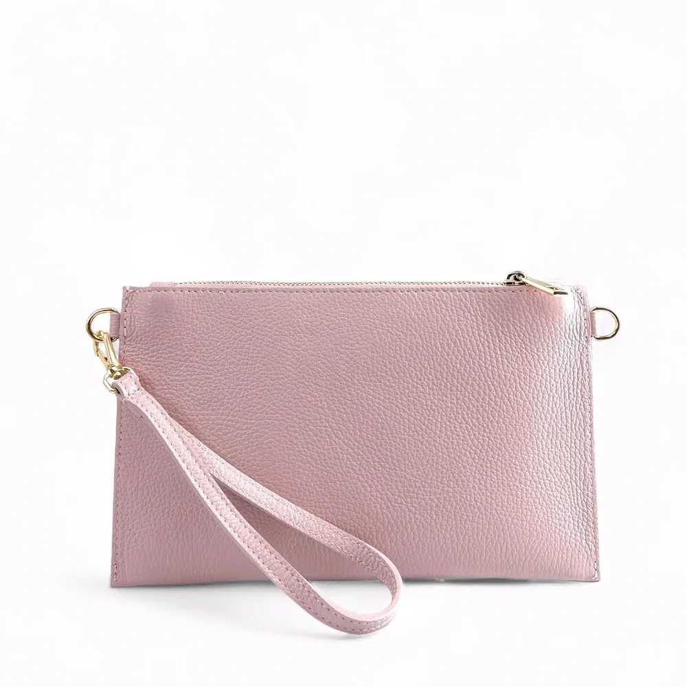 Ensemble sac pochette et porte-cartes en cuir grainé TWICE Rose pâle - Image 3