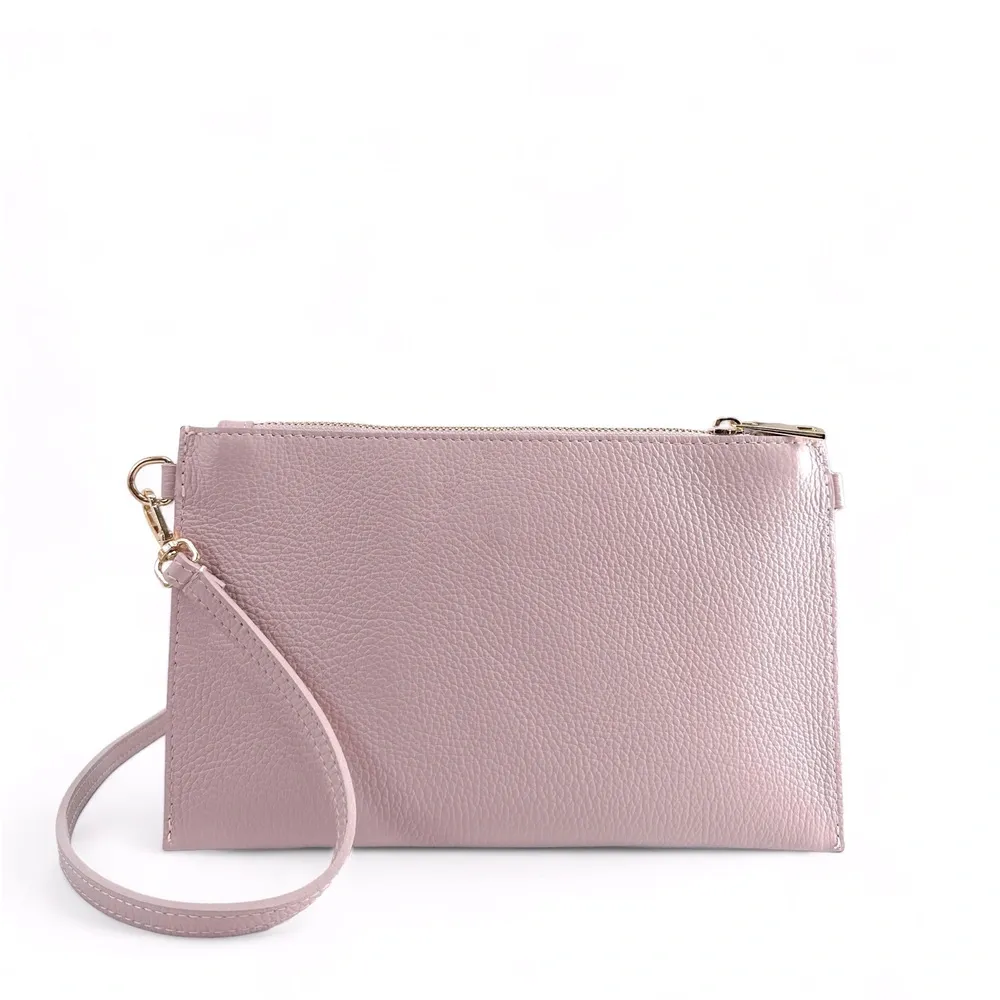 Ensemble sac pochette et porte-cartes en cuir grainé TWICE Rose pâle - Image 5