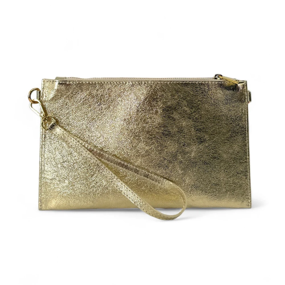 Ensemble sac pochette et porte-cartes en cuir irisé TWICE Or pâle - Image 4