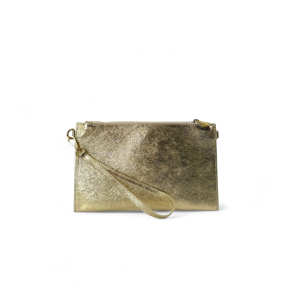 Ensemble sac pochette et porte-cartes en cuir irisé TWICE Or pâle - Image 5