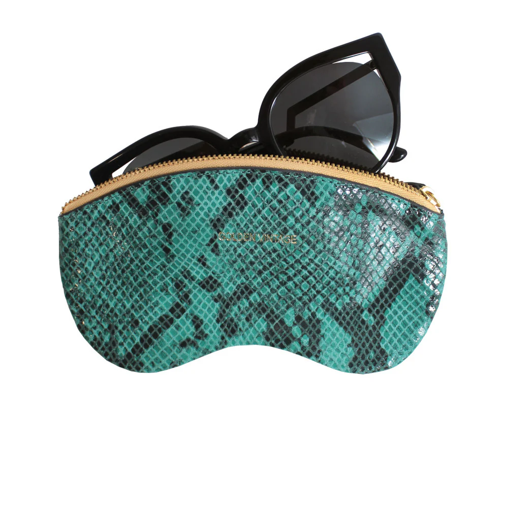 Etui à lunettes en cuir à motif python GOLDEN VINTAGE Serpent vert - Image 2
