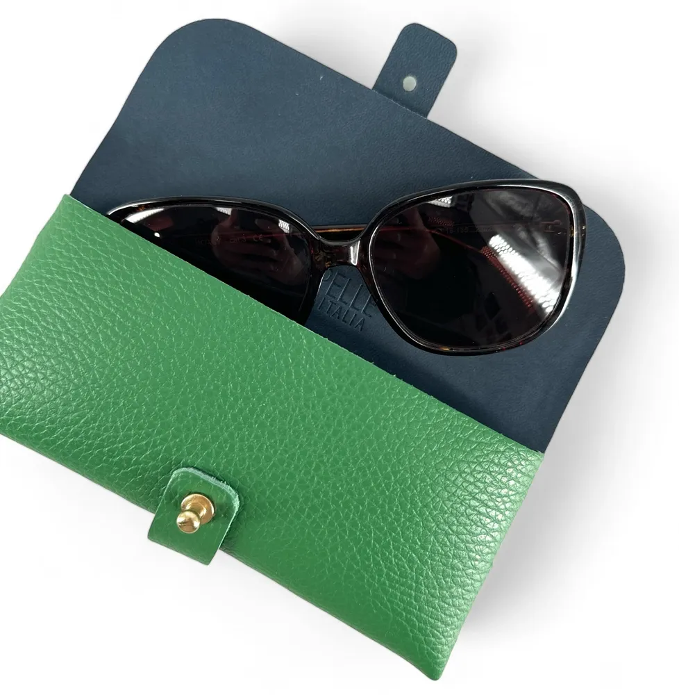 Etui à lunettes en cuir grainé LUMOS Vert anglais - Image 2