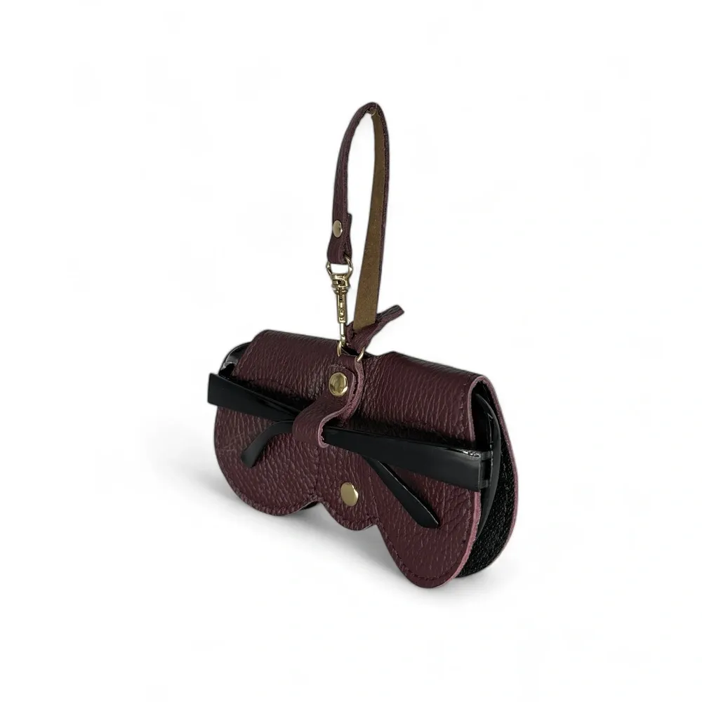 Etui à lunettes en cuir grainé PEANUT Rouge bordeaux - Image 2