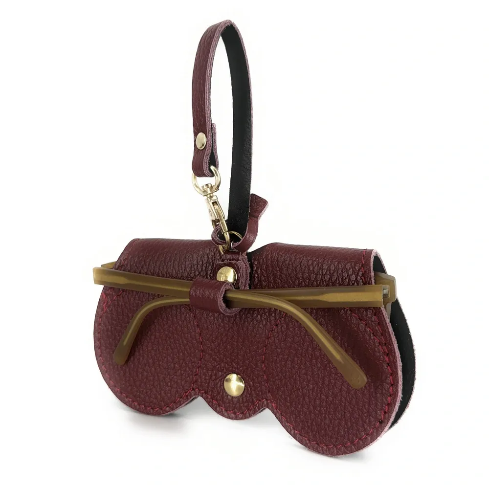 Etui à lunettes en cuir grainé PEANUT Rouge foncé - Image 6