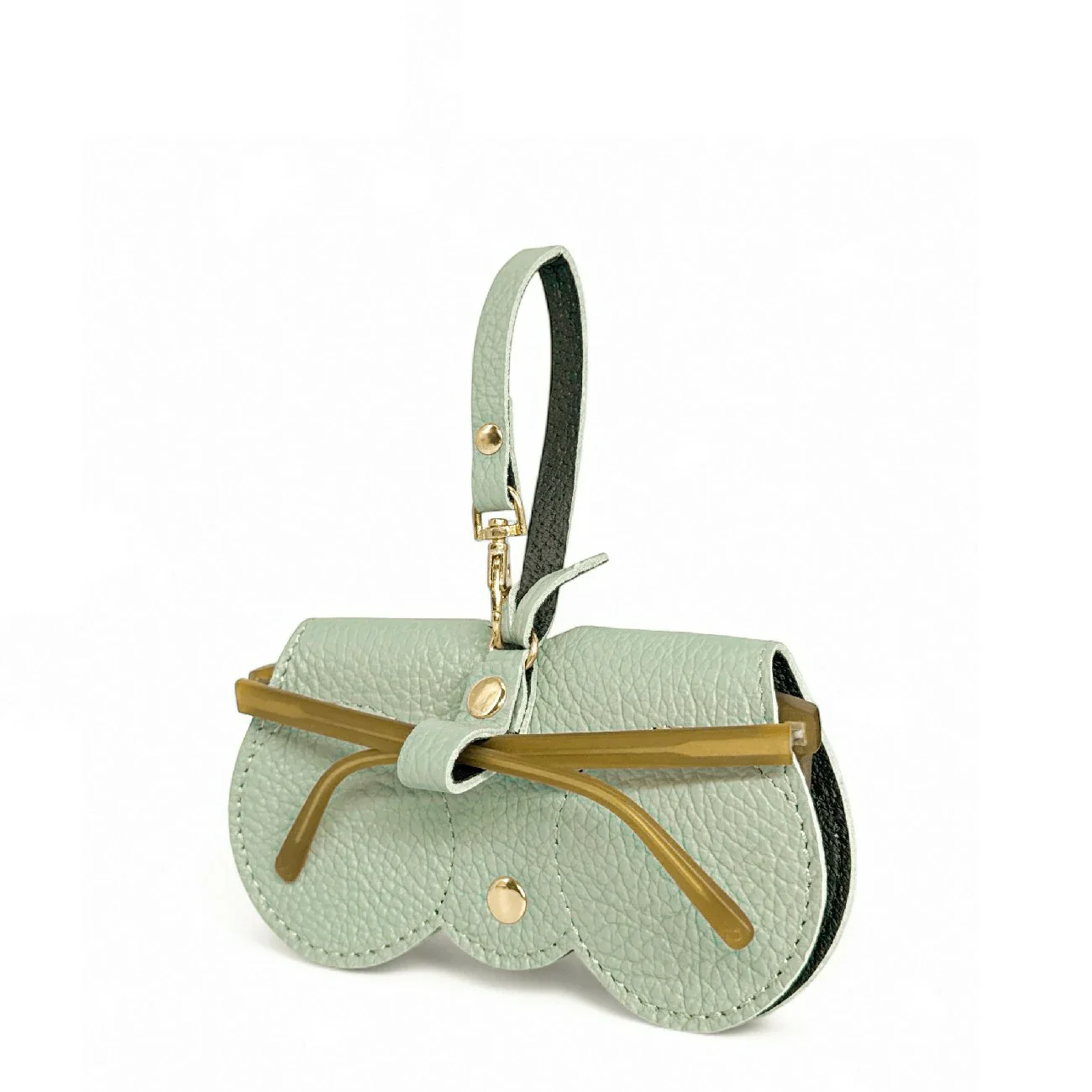 Etui à lunettes en cuir grainé PEANUT Vert amande - Image 6