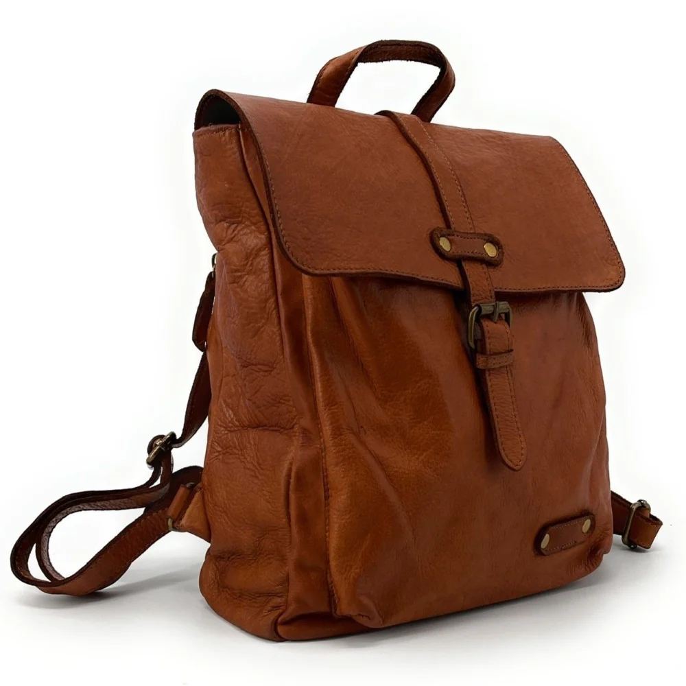 Grand sac à dos en cuir vintage SMITH (mr. & mrs.) Camel - Image 2