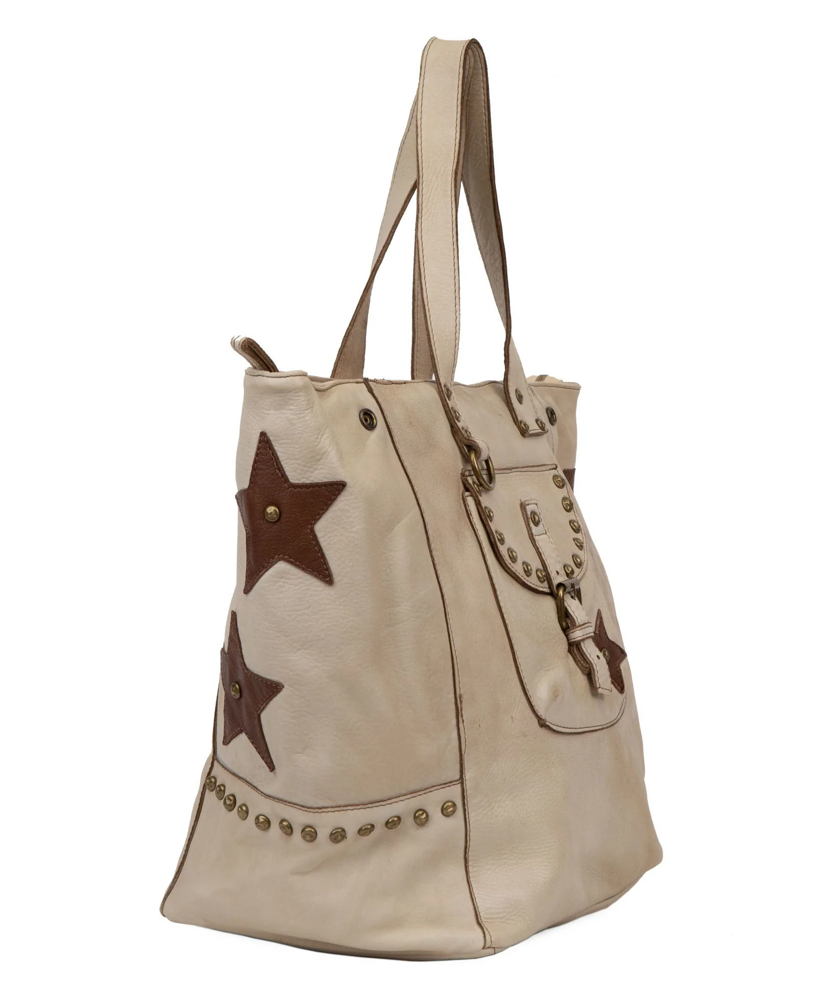 Sac cabas en cuir vintage MISS HOLLY Taupe clair - Image 3