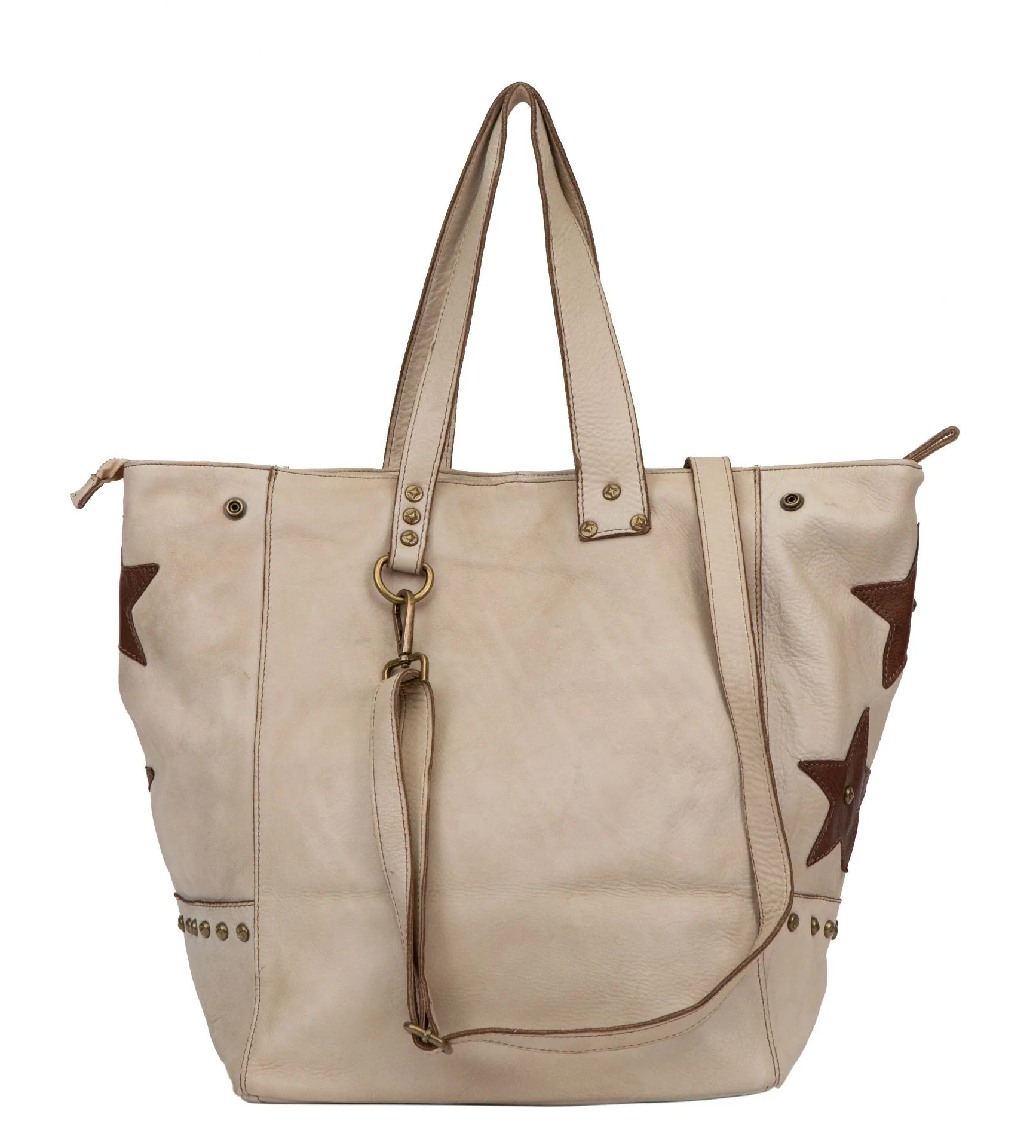 Sac cabas en cuir vintage MISS HOLLY Taupe clair - Image 4