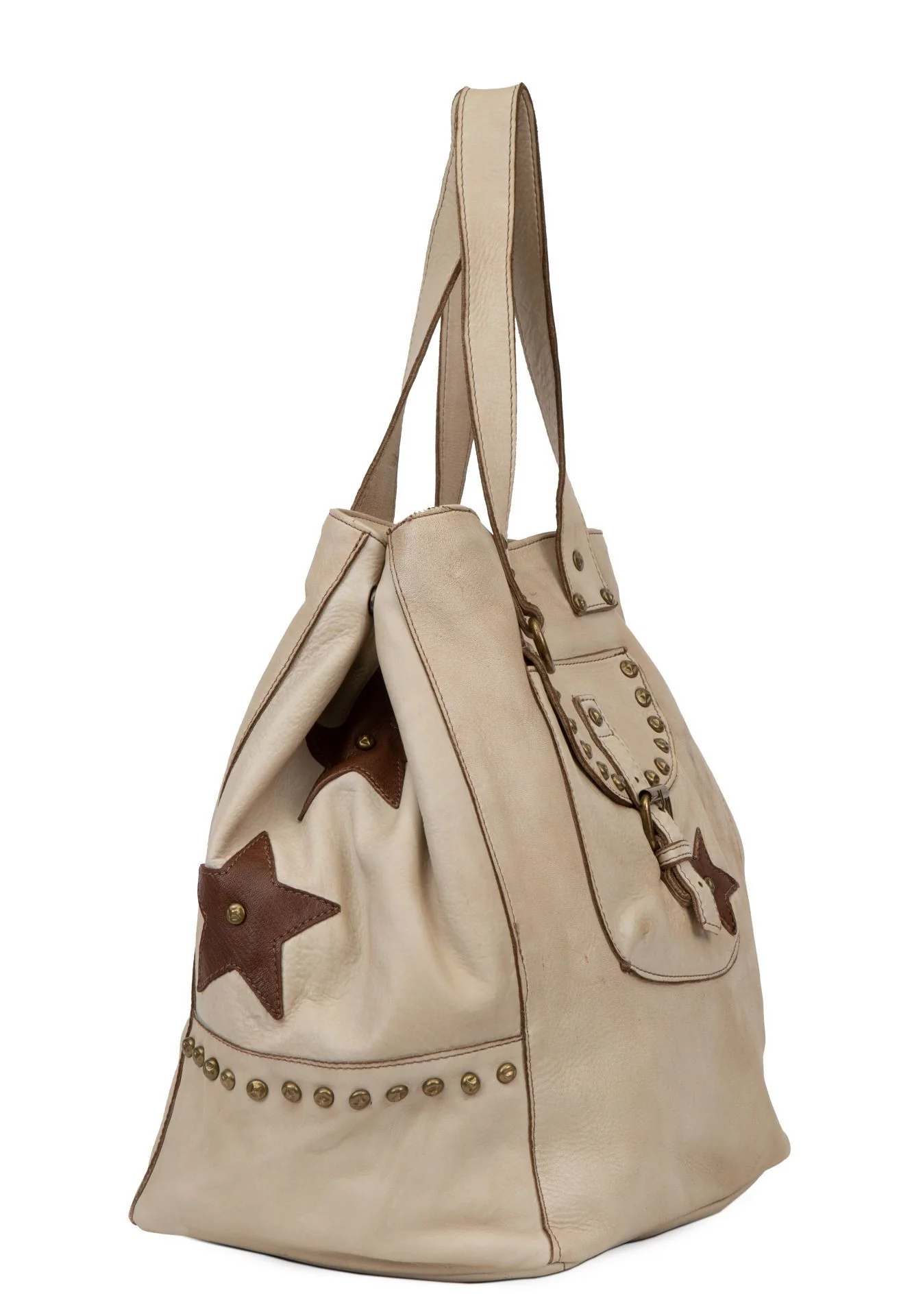 Sac cabas en cuir vintage MISS HOLLY Taupe clair - Image 5