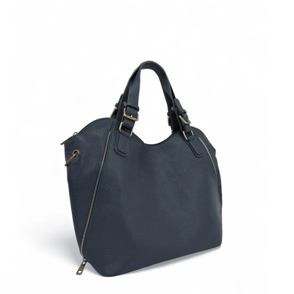 Sac porté épaule en cuir grainé CAMELIA Bleu marine - Image 2