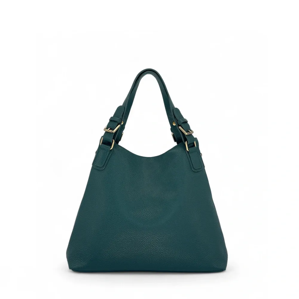 Sac porté épaule en cuir grainé CAMELIA Bleu vert canard - Image 5