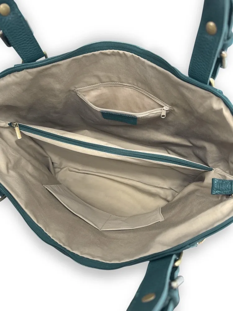 Sac porté épaule en cuir grainé CAMELIA Bleu vert canard - Image 9