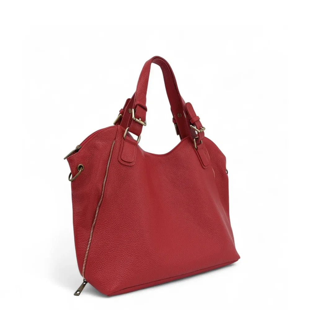 Sac porté épaule en cuir grainé CAMELIA Rouge garance - Image 2