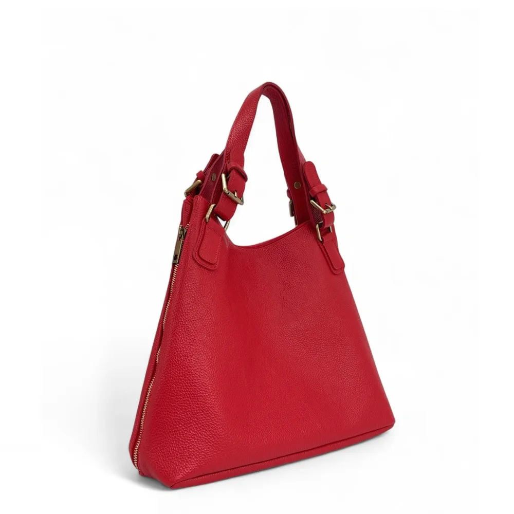 Sac porté épaule en cuir grainé CAMELIA Rouge garance - Image 6