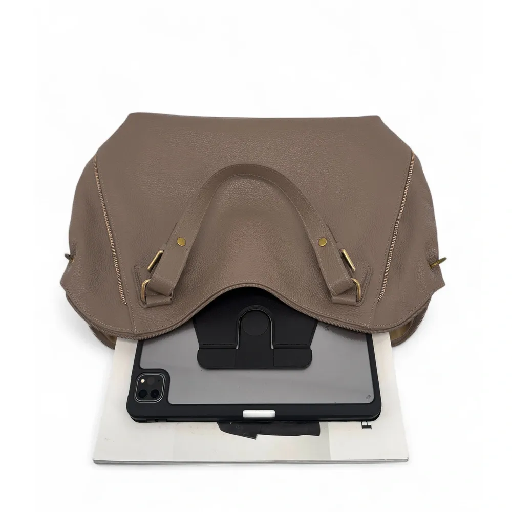 Sac porté épaule en cuir grainé CAMELIA Taupe foncé - Image 7