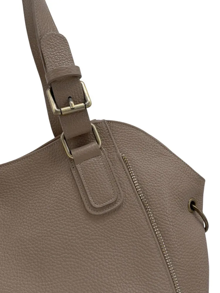 Sac porté épaule en cuir grainé CAMELIA Taupe foncé - Image 8