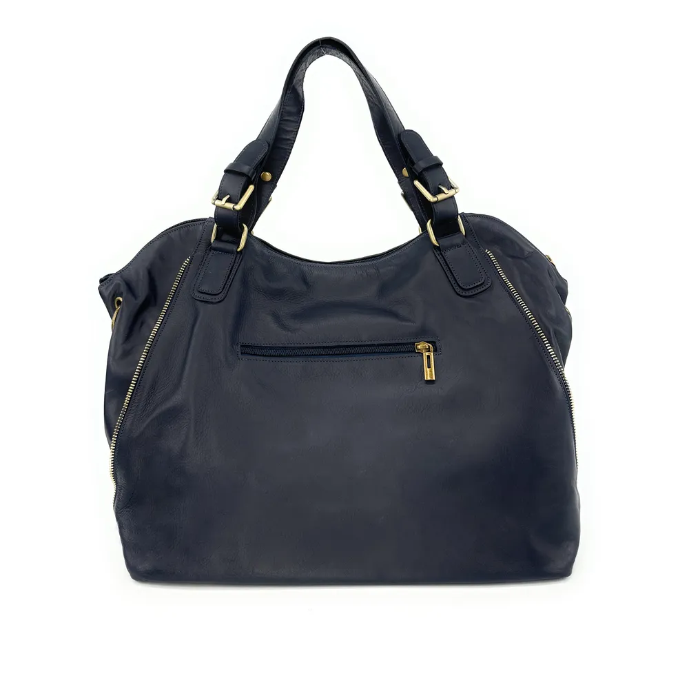Sac porté épaule en cuir lisse CAMELIA Bleu marine - Image 3