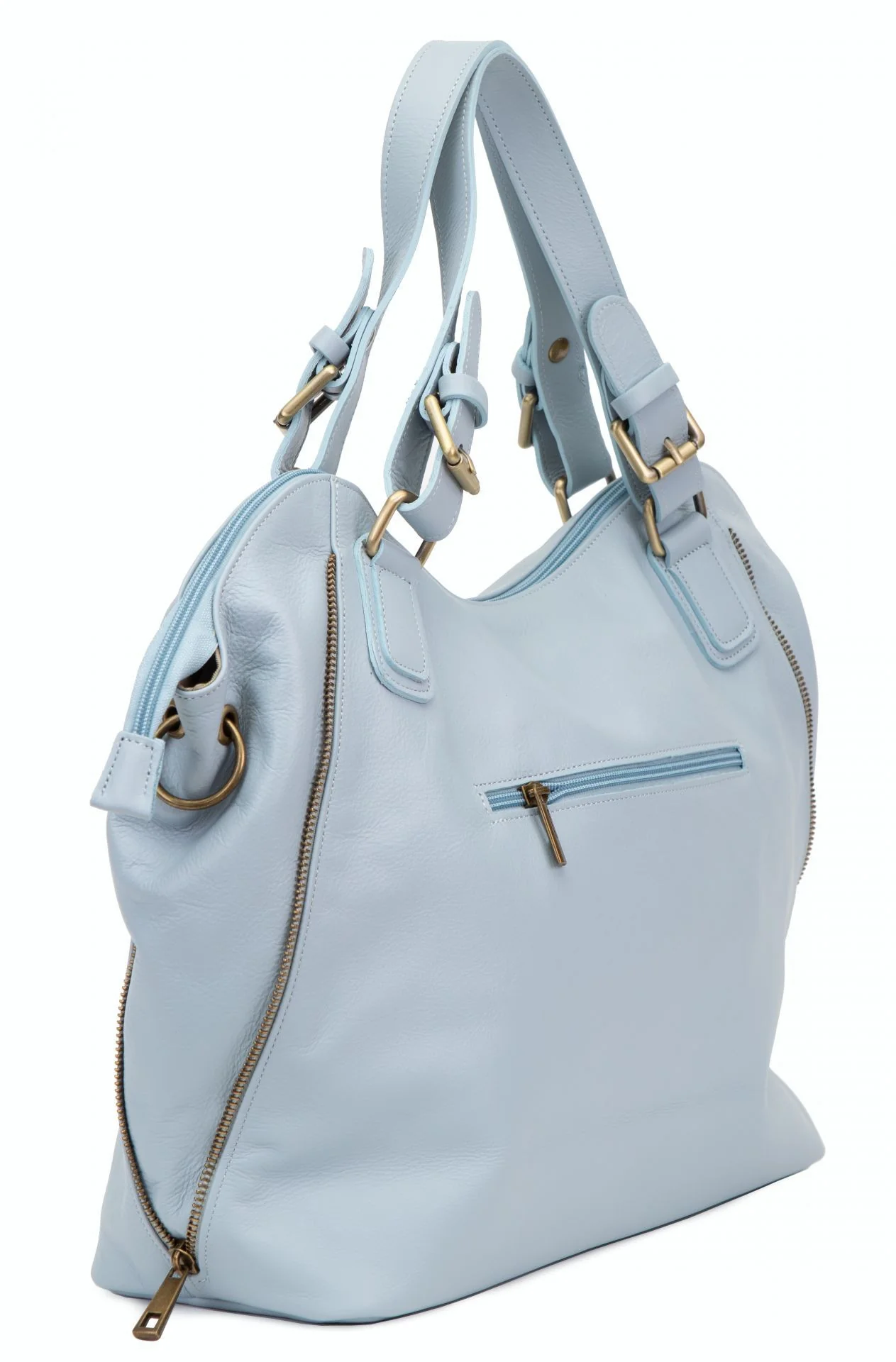 Sac porté épaule en cuir lisse CAMELIA Bleu pastel - Image 3