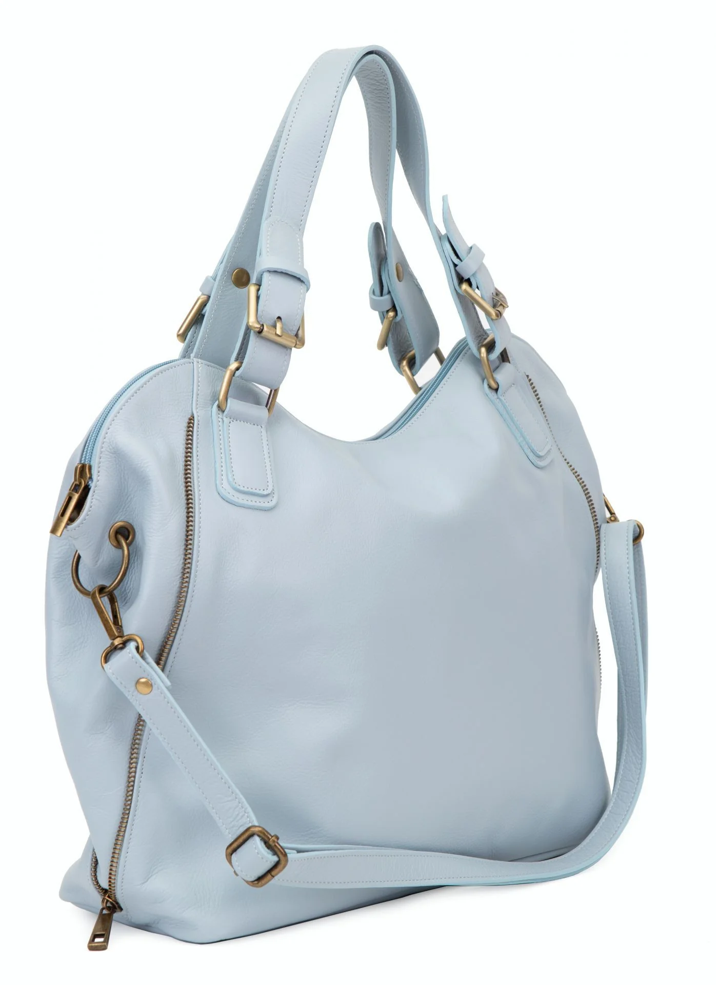 Sac porté épaule en cuir lisse CAMELIA Bleu pastel - Image 4