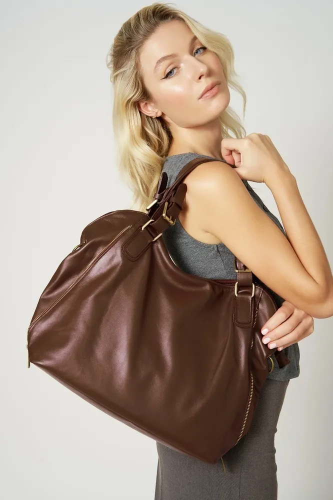 Sac porté épaule en cuir lisse CAMELIA Châtaigne - Image 2