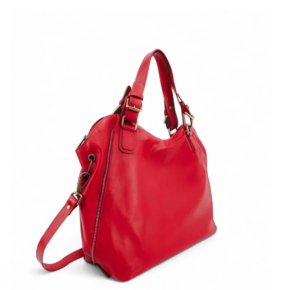 Sac porté épaule en cuir lisse CAMELIA Rouge garance - Image 2