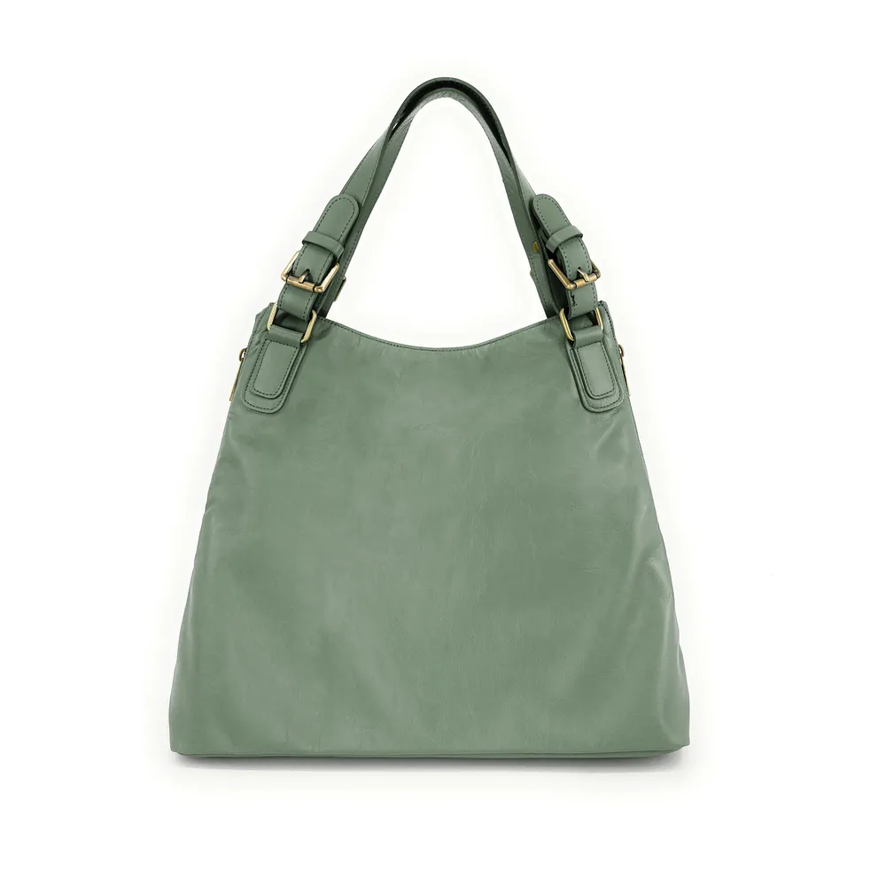 Sac porté épaule en cuir lisse CAMELIA Vert pastel - Image 4