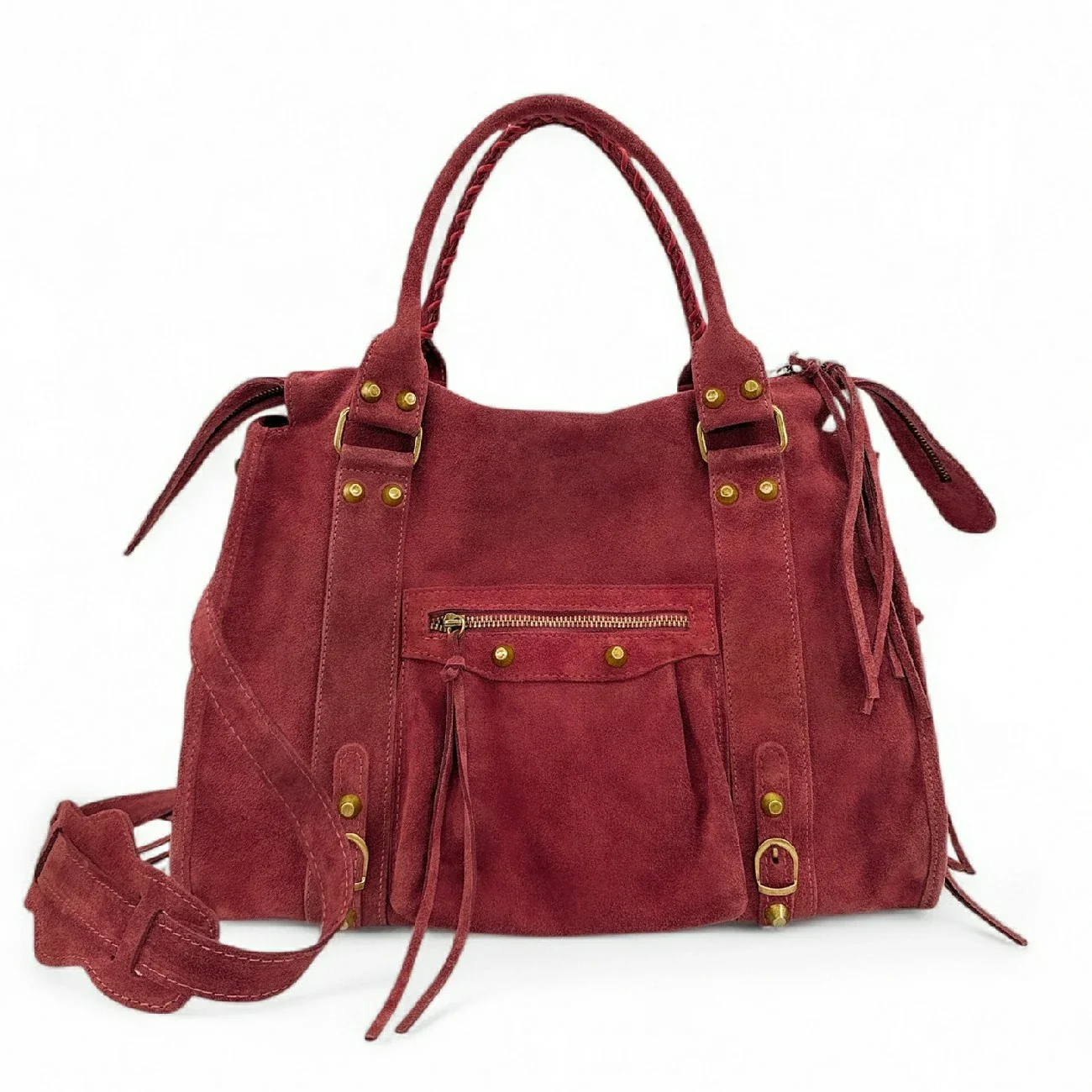 Grand sac à main en daim STORM SUEDE XL Rouge Bordeaux - Image 4