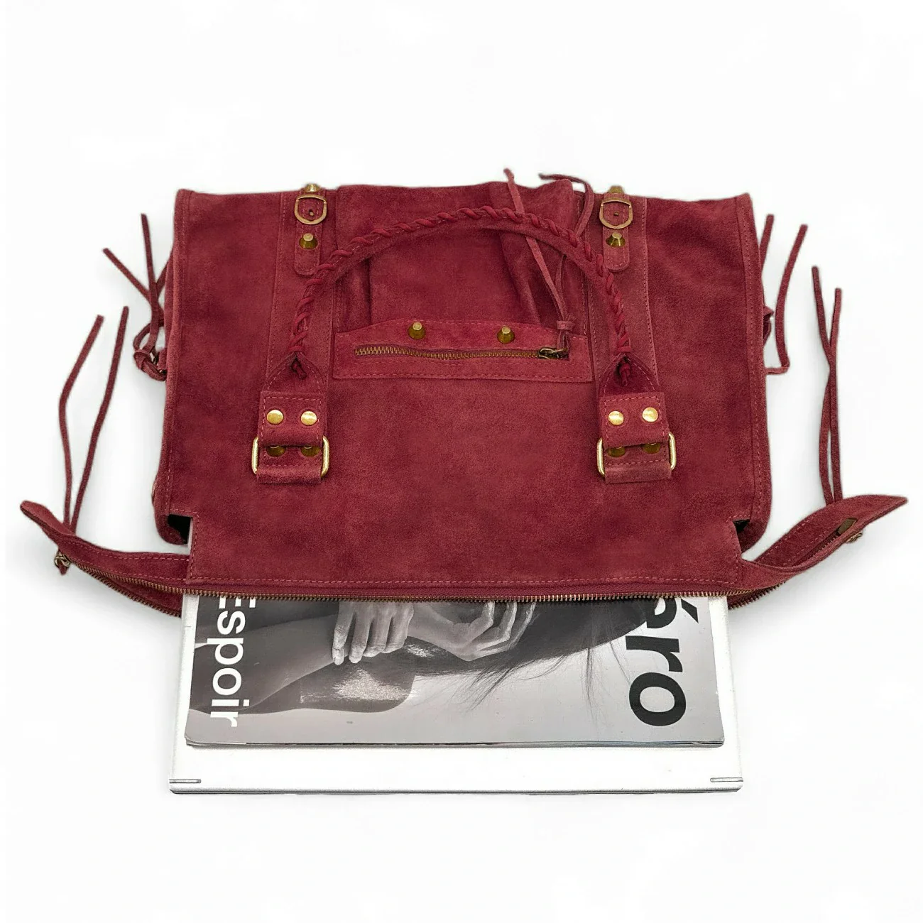 Grand sac à main en daim STORM SUEDE XL Rouge Bordeaux - Image 5
