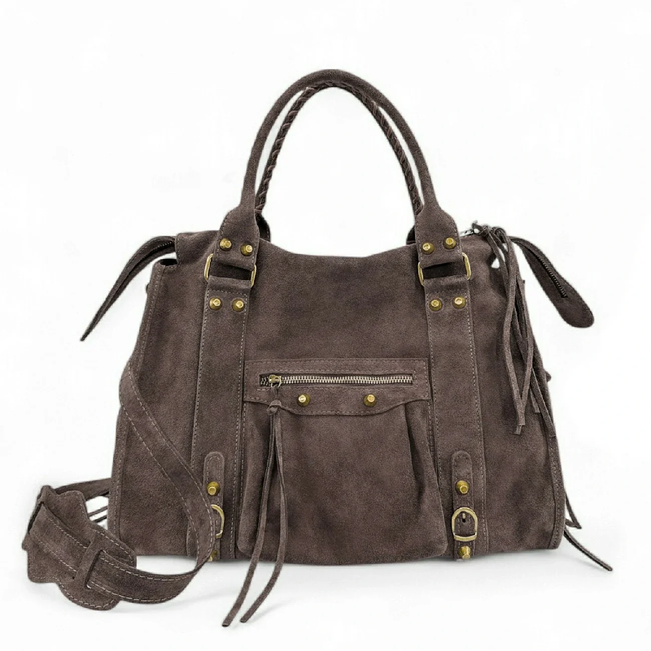 Grand sac à main en daim STORM SUEDE XL Marron Chocolat - Image 4