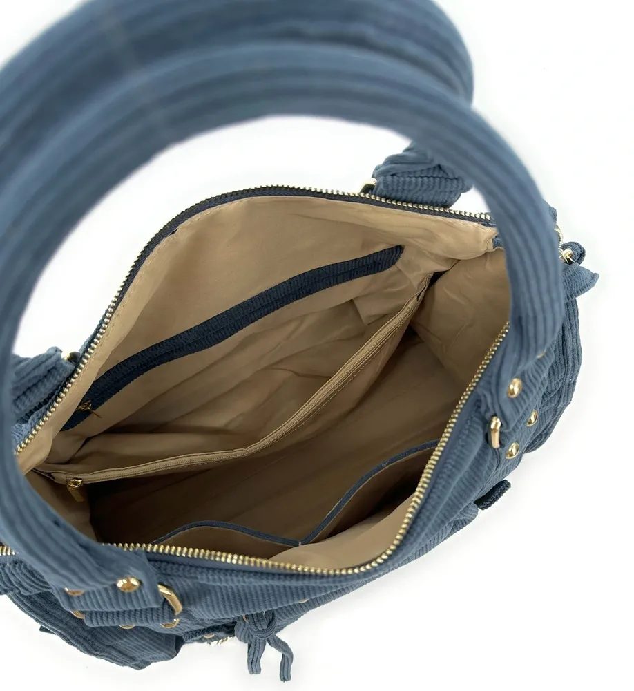 Sac à main en velours côtelé VELVET STORM Bleu denim - Image 6