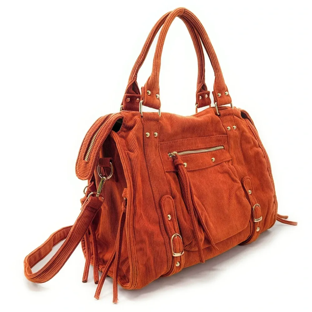 Sac à main en velours côtelé VELVET STORM Orange patiné - Image 2