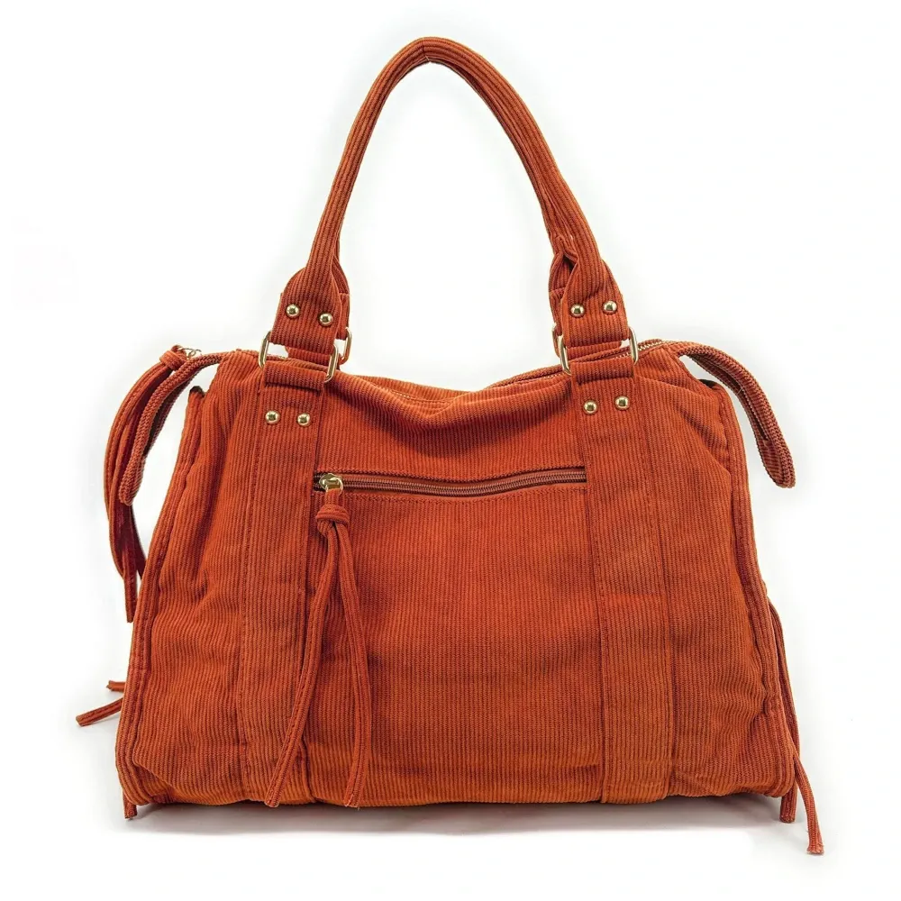 Sac à main en velours côtelé VELVET STORM Orange patiné - Image 3