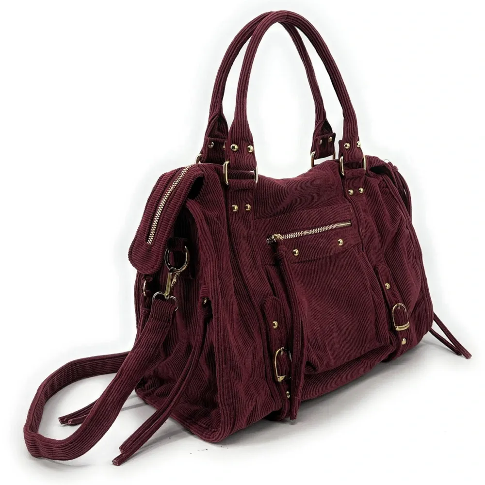 Sac à main en velours côtelé VELVET STORM Rouge bordeaux - Image 3