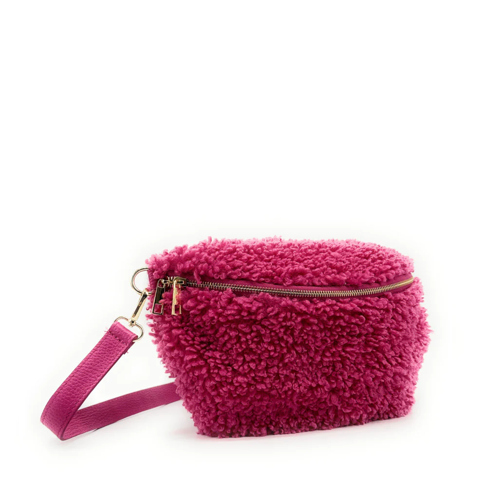 Grand sac banane en cuir et peluche LOU PILOU L Framboise - Image 2