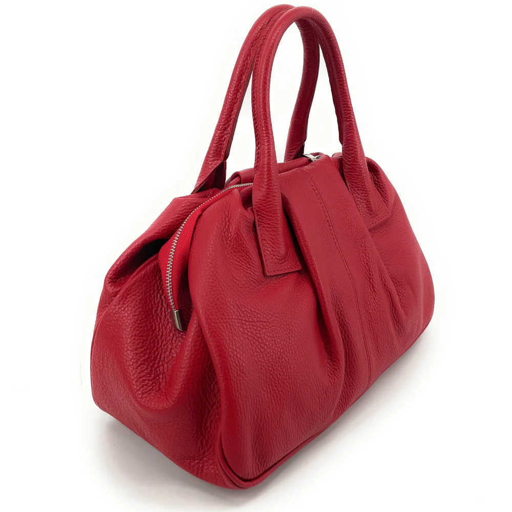 Grand sac bowling en cuir grainé ORION Rouge garance - Image 2