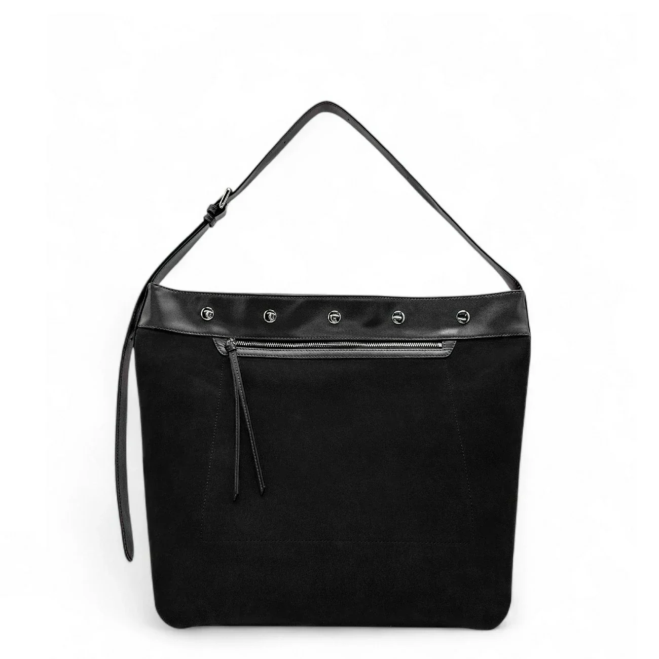 Grand sac cabas en daim et cuir lisse EMMA Noir - Image 3