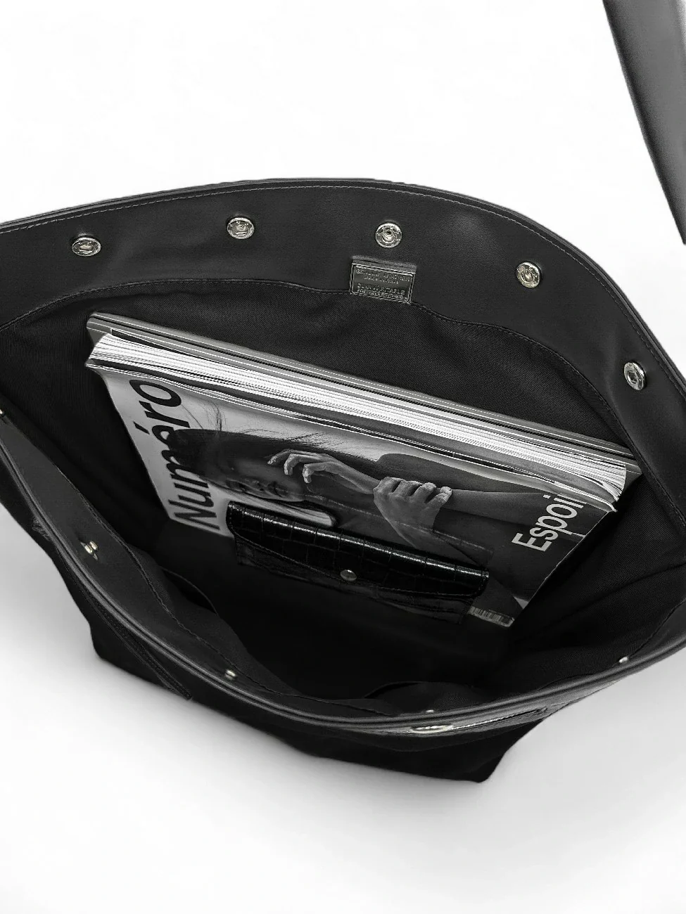 Grand sac cabas en daim et cuir lisse EMMA Noir - Image 7