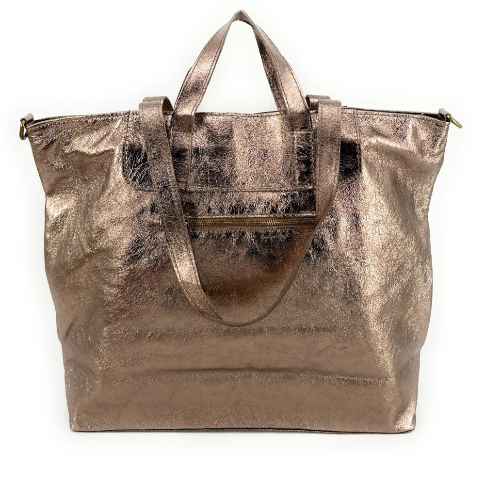 Grand sac cabas en cuir irisé ANDROMEDE Champagne irisé - Image 3