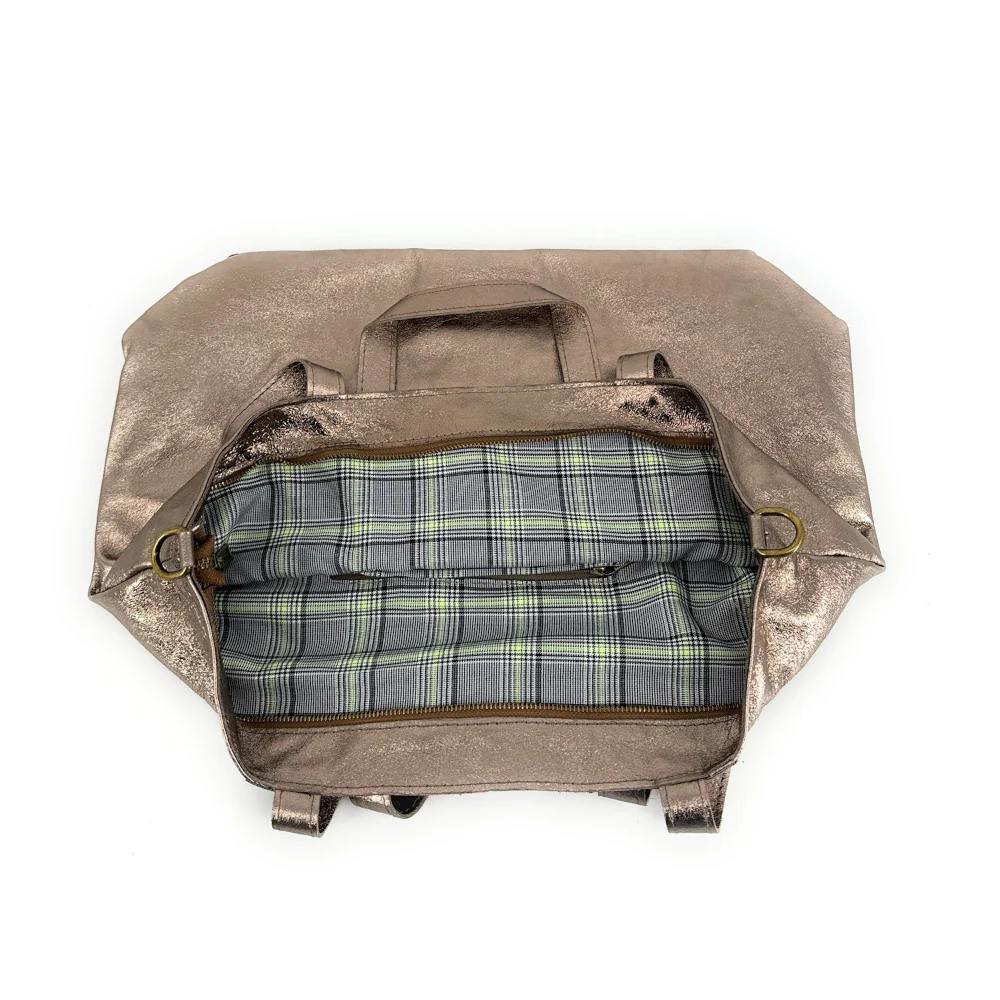 Grand sac cabas en cuir irisé ANDROMEDE Champagne irisé - Image 5